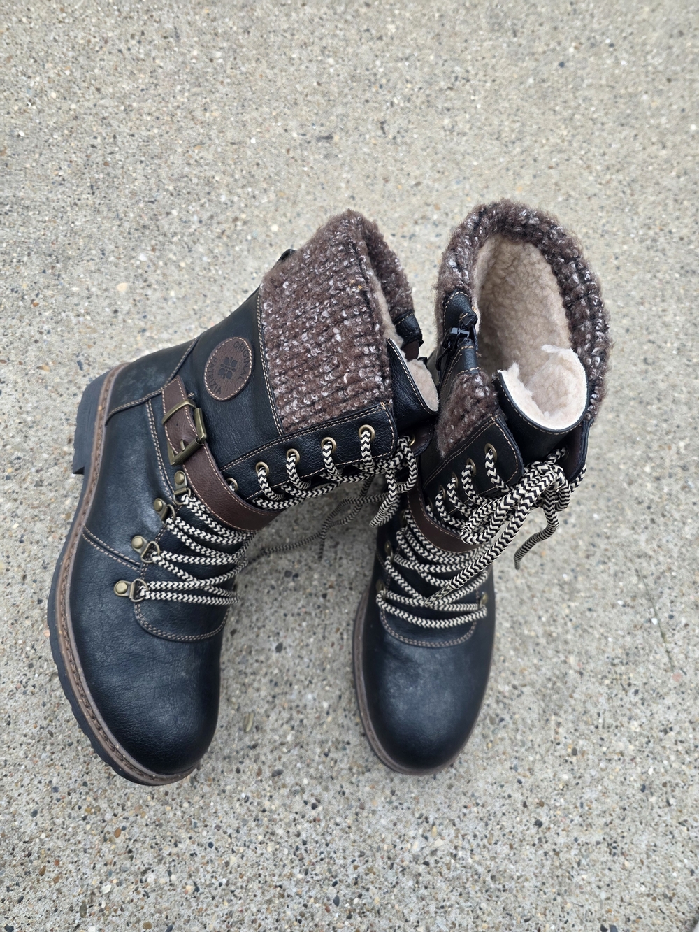 Patrizia Cozy Winter Lace-Up Women's Ankle Boots - Black and Brown Size 8